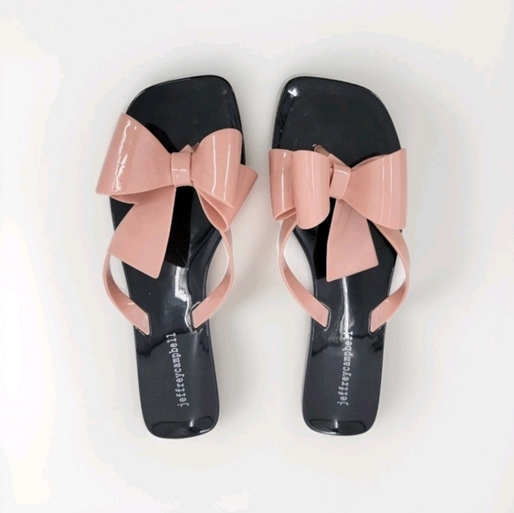 Jeffrey Campbell Blush Pink Bow Sandals EU40 US9 Black Flat Flip Flops Jellies - Picture 12 of 12
